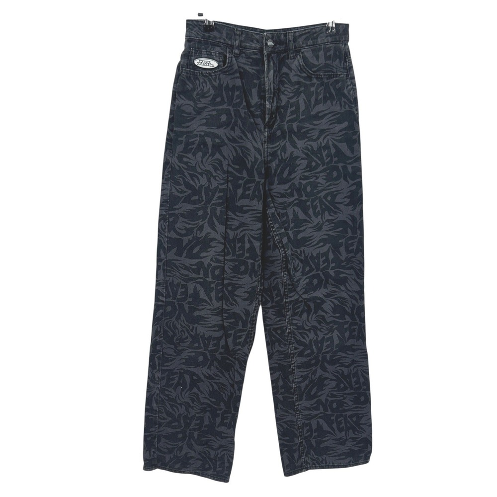 Y2K No Fear Graphic Jeans Womens 4 Black Printed Straight‎ Leg Grunge Skate Alt